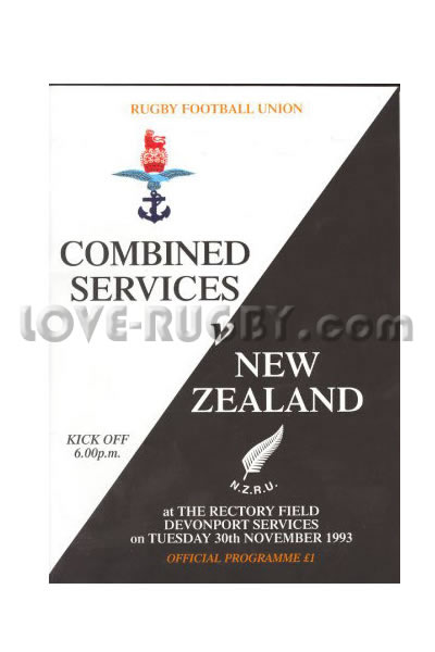 1993 Combined Services v New Zealand  Rugby Programme